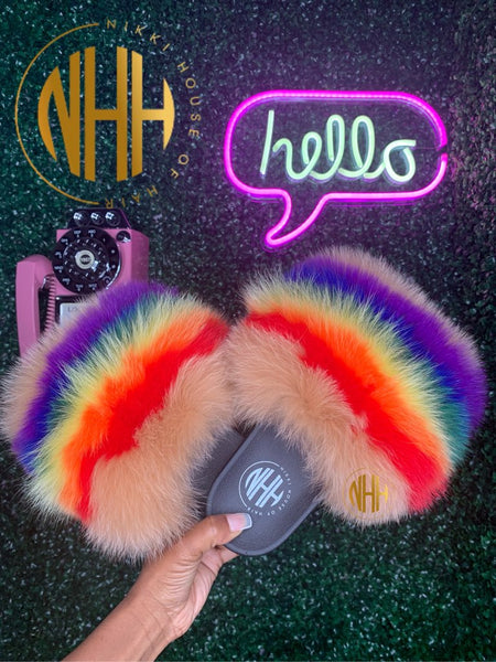 Taste the Rainbow BBW Fox Fur Slides