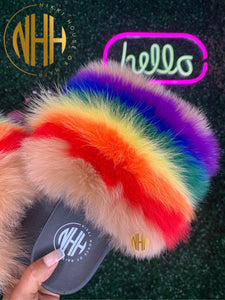 Taste the Rainbow BBW Fox Fur Slides