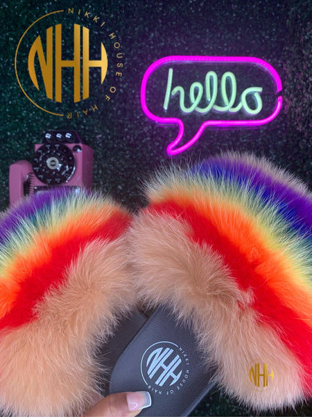 Taste the Rainbow BBW Fox Fur Slides