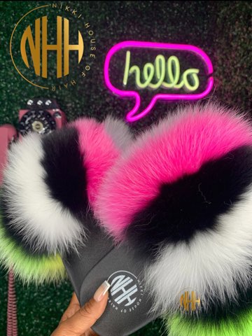 Pink Skunk BBW Fox Fur slides